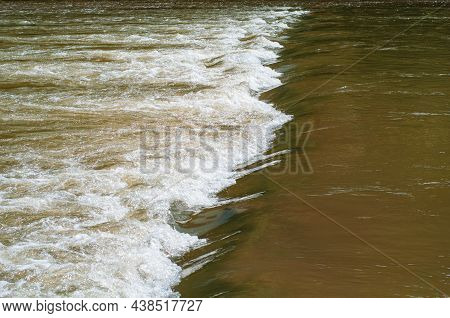 Railroad Among Mountains Covered With Dense Forest, Flowing Mountain River