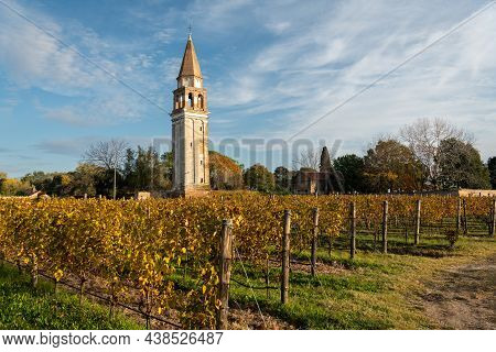 Campanile Di Sant Angelo On The Island Mazzorbo Near Burano (venice, Italy) On A Sunny Day In Autumn