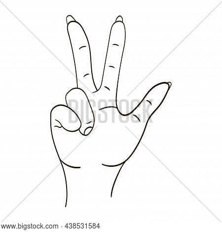 Victory Gesture Line Icon, Hand Gestures Concept, Peace Sign On White Background. Gesture Hand Icon 