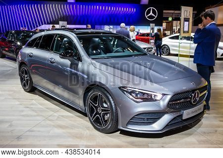 Mercedes Benz Cla Shooting Brake Car Model Shown At The Autosalon 2020 Motor Show. Brussels, Belgium