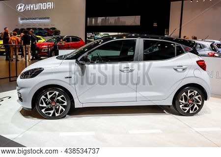 Hyundai I10 N-line Car Showncased At The Autosalon 2020 Motor Show. Brussels, Belgium - January 9, 2