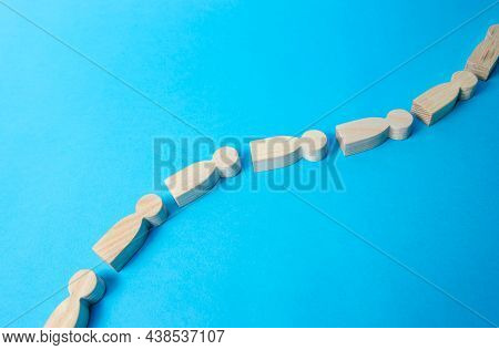 A Sequential Chain Of People. Follow The Leader. In A Single Stream. Spread Of Information And Rumor