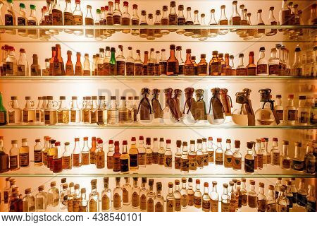 Bassano Del Grappa, Italy: Strong Spirits Set On Shelf, Many Vintage Grappa Bottles For Tasting In B