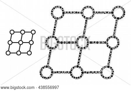 Shifted Grid Nodes Vector Collage Of Round Dots In Different Sizes And Color Hues. Round Dots Are Gr