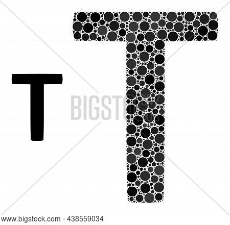 Tau Greek Letter Vector Mosaic Of Circle Dots In Different Sizes And Color Tints. Circle Dots Are Co