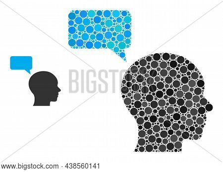 Man Mention Vector Collage Of Round Dots In Different Sizes And Color Shades. Round Dots Are Organiz