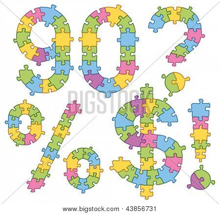 Conjunto de vectores de puzzle jigsaw Letras. Todos los rompecabezas tiene contorno editable, por lo que fácilmente puede chang