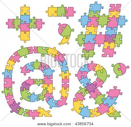 Conjunto de vectores de puzzle jigsaw Letras. Todos los rompecabezas tiene contorno editable, por lo que fácilmente puede chang