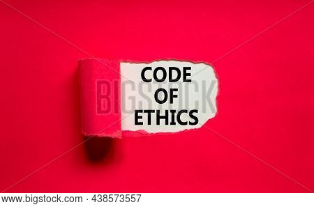 Code Of Ethics Symbol. Words 'code Of Ethics' Appearing Behind Torn Purple Paper. Beautiful Purple B