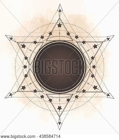 Tattoo Flash. Eye Of Providence. Masonic Symbol. All Seeing Eye Inside Triangle Pyramid. New World O