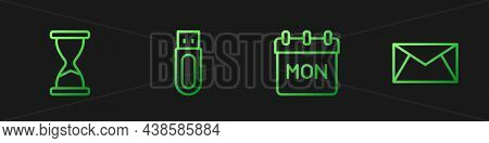 Set Line Calendar, Old Hourglass, Usb Flash Drive And Mail And E-mail. Gradient Color Icons. Vector