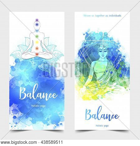 Stretch And Strength. Yoga Card Design. Colorful Template For Spiritual Retreat Or Yoga Studio. Orna