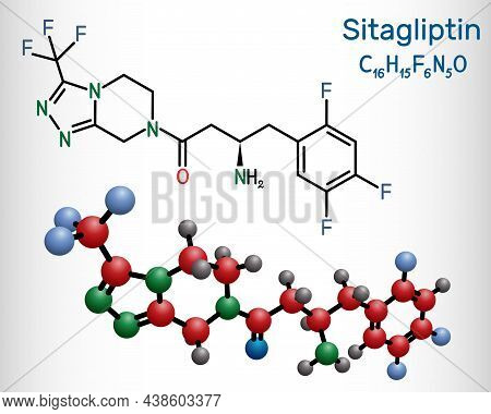 Sitagliptin Anti-diabetic Medication Drug Molecule. It Is Trifluorobenzene And Triazolopyrazine With