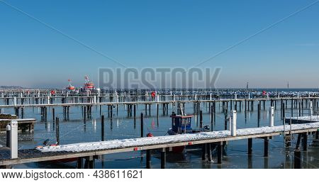 The Marina At The Ostseebad Grömitz On The Baltic Sea Frozen Over In Winter