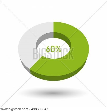 60 Percent Pie Chart. Doughnut Or Donut Type Graph. Statistical Tool Represents Share Of The Total. 