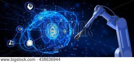 Ai Artificial Intelligence Smart Industry 4.0. Cobot Robotic Arm 3d Render