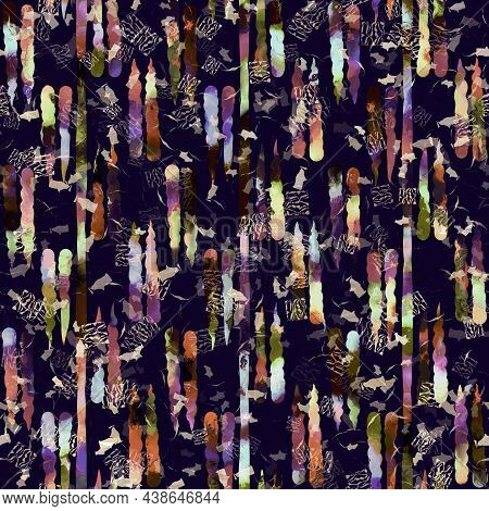 Exotic Multicoloured Boho Stripe Line Print. Seamless Autumnal Dark Ground Detailed Repeat Pattern. 