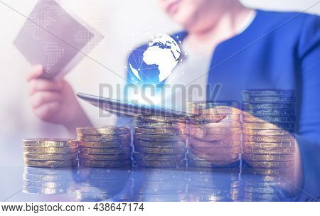 Double Exposure, Online Banking And Internet Banking And People Networking And Account Banking Finan