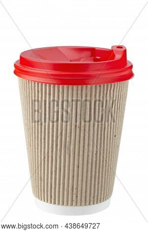 Coffee To Go In A Disposable Cup On Isolated A White Background.  Empty Pick Up Kraft Coffee Cup. Te
