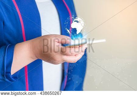 Technology Network And Online Banking And Internet Banking And Networking People Concept, Hand Busin