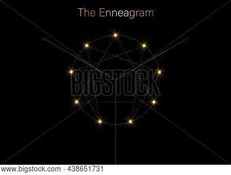 Enneagram Icon, Golden Luxury Sacred Geometry, Diagram Logo Template, One To Nine Concerning The Nin