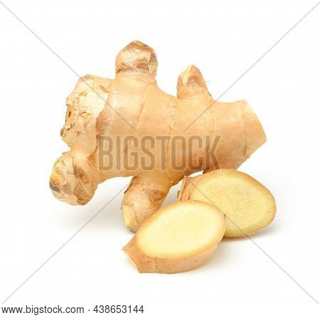 Fresh Ginger On White Background, Herb Medical Concept.