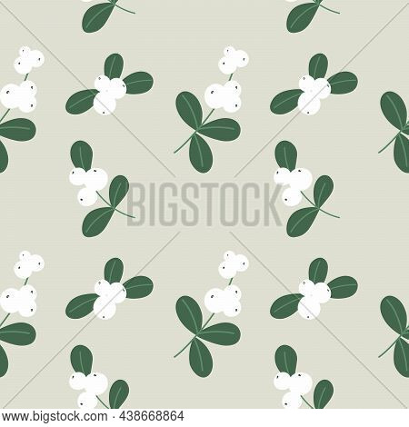 Botanical Seamless Pattern With Snowberry Hand-drawn For Cover, Background, Wrapping Paper, Print, F