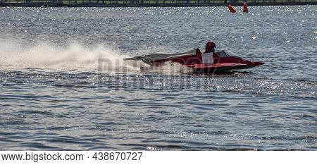 Sport. Motor Boat Races. Speed, Water Sports. Competition On The Water On A Sunny Day