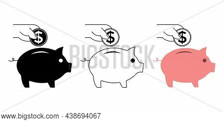 Piggy Bank Icon Set. Piggy Bank, Saving Money, Icon Saving Money In Piggy Bank. Baby Pig Piggy Bank.