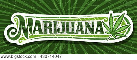 Vector Banner For Marijuana, Horizontal Cut Paper Signboard With Illustration Of Marijuana Leaf, Dec