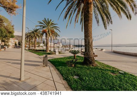 9 Nov 2018 Beautiful Sea Promenade In Tivat, Montenegro. Kotor Bay, Adriatic Sea. Famous Travel Dest