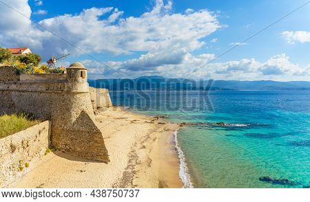 Landscape With  Saint Francois Beach And Old Citadel  In Ajaccio, Corsica