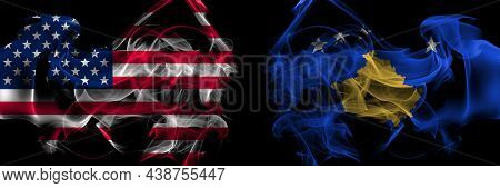 United States Of America Vs Kosovo, Kosovar Smoke Flags Placed Side By Side