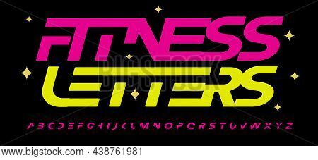Girls Fitness Font Alphabet Letters, Modern Fitness Typography. Funny Futuristic Typographic Design,