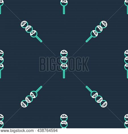 Line Takoyaki On A Stick Icon Isolated Seamless Pattern On Black Background. Japanese Street Food. V