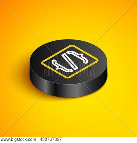 Isometric Line Programming Language Syntax Icon Isolated On Yellow Background. Syntax Programming Fi