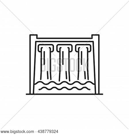 Water Dam Barrier Energy Serving Technology Isolated Thin Line Icon. Vector Irrigation, Consumption 