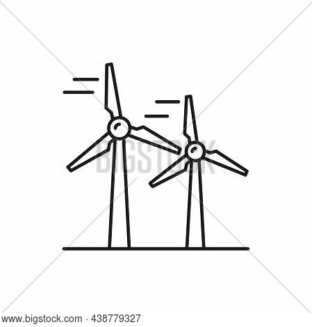 Wind Turbine Energy Converter Isolated Windmill Thin Line Icon. Vector Windturbine Working From Powe