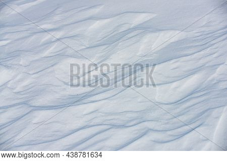 Snow Background With Copy Space For Text. Snowy Winter Pattern With Frozy Texture.