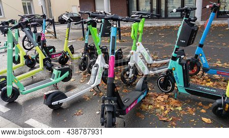 Bordeaux , Aquitaine France - 11 02 2021 : Lime Dott Voi Jawls Tier Link E-scooter For Urban Mobilit