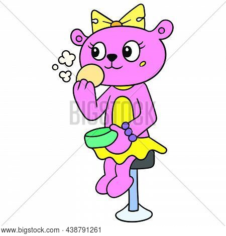 Bear Lady Is Dressing Up Pretty Face Make Up To Be Pretty, Vector Illustration Art. Doodle Icon Imag