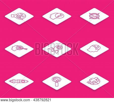 Set Line Piece Of Puzzle In Hand, Target Check, Head Hunting Concept, Location Job, Puzzles Strategy