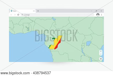 Browser Window With Map Of Congo, Searching Congo In Internet. Modern Browser Window Template.