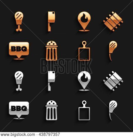Set Salt, Grilled Pork Bbq Ribs, Rib Eye Steak, Cutting Board, Barbecue, Location With Fire Flame, C