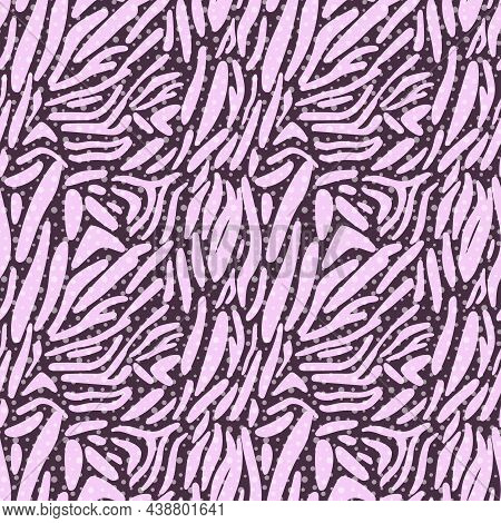 Animalistic Seamless Pattern In Pink Ad Black Colors. Surface Design On Whild Life Subject.