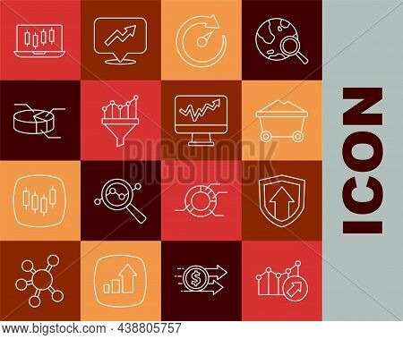Set Line Financial Growth, Coal Mine Trolley, Digital Speed Meter, Sales Funnel With Chart, Pie Info