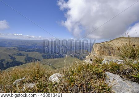 Mountain Peak Goes Into The Sky And Clouds