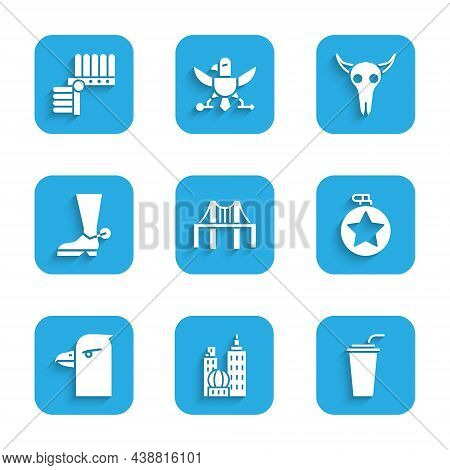 Set Golden Gate Bridge, City Landscape, Paper Glass With Straw, Canteen Water Bottle, Eagle Head, Co