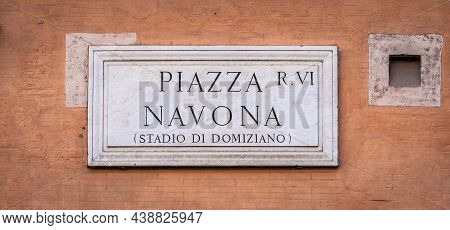 Street Name Sign Of Piazza Navona (navona's Square) In Rome, Italy.