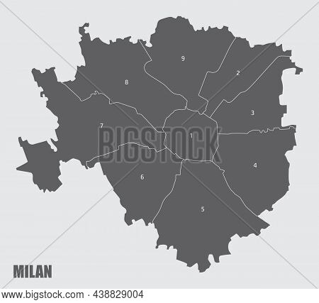 The Milan City Administrative Map With Labels, Italy